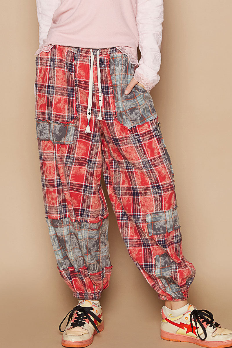 Red plaid joggers sale