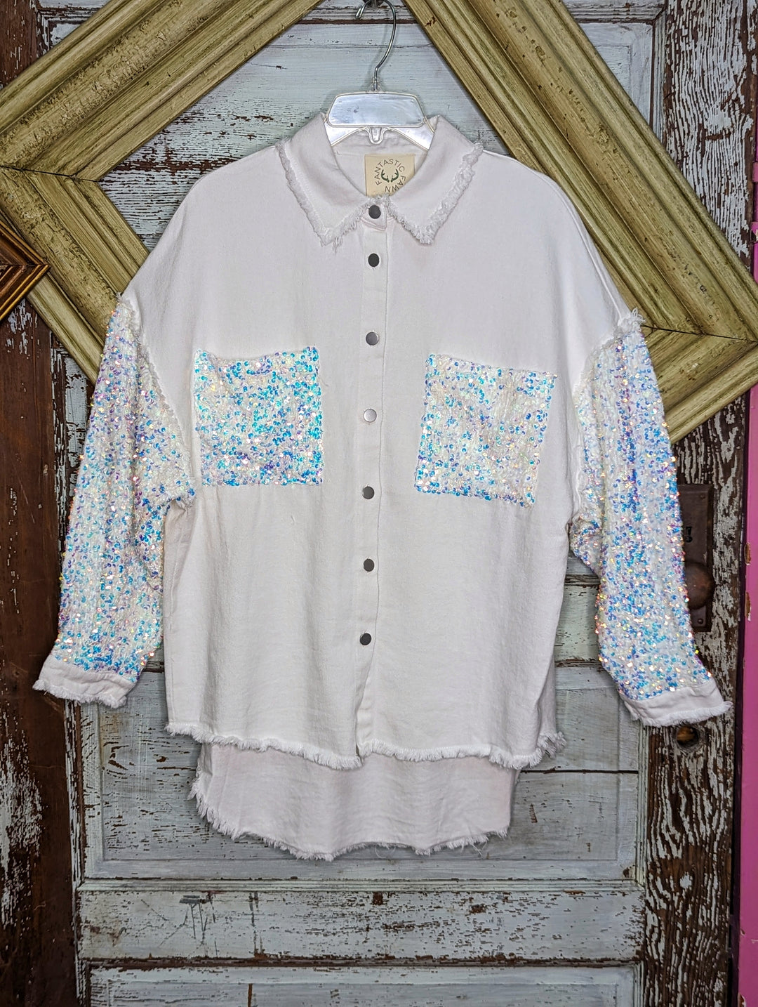 OLIVE COTTON TWILL SHIRT JACKET WITH FRINGE
