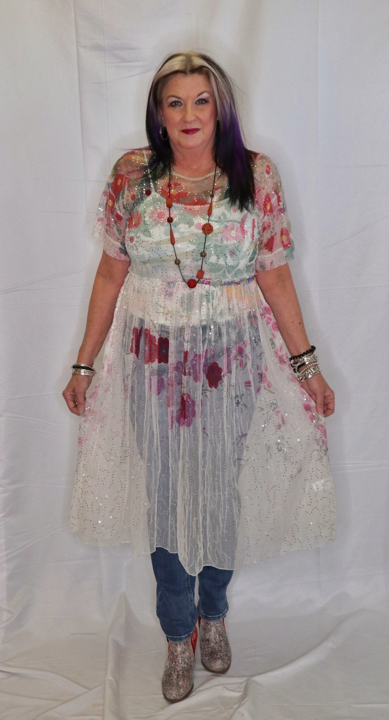 sheer mesh sequin dress Sheer Sequin and Mesh Dress M / Floral