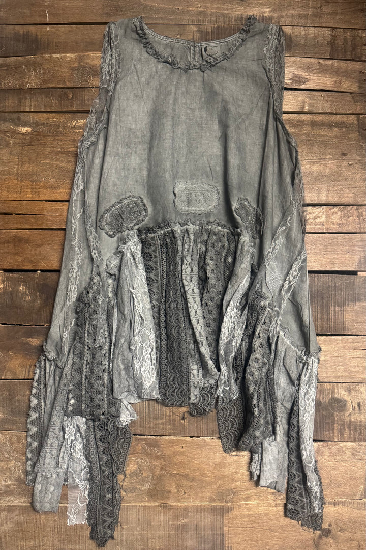 Jaded Gypsy Move With the Winds Tank Charcoal - Boho Lace Top