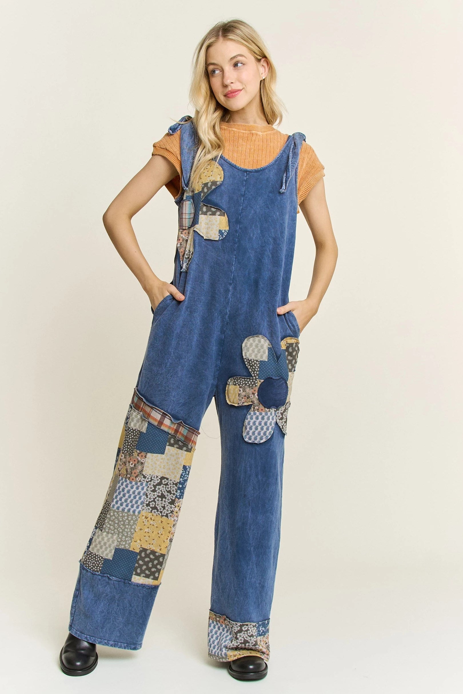 Jher Jumpsuit - Boho Patchwork Denim Jumpsuit | Felecia Bella