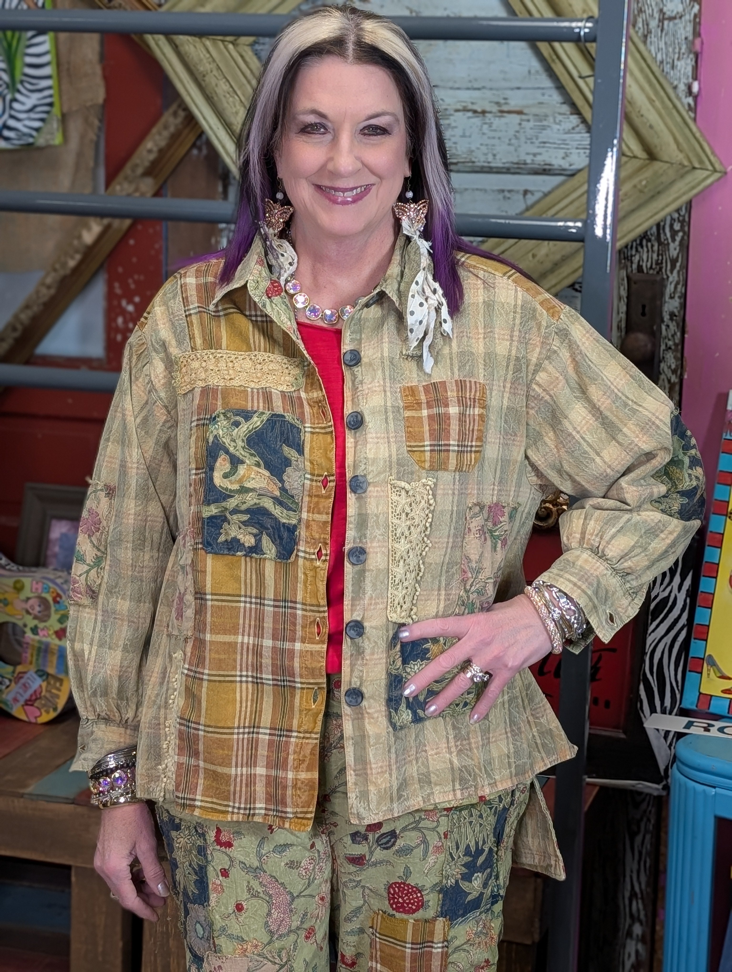 Reversible Patchwork Jacket - Rare Bird Strawberry | Boho  display picture 1