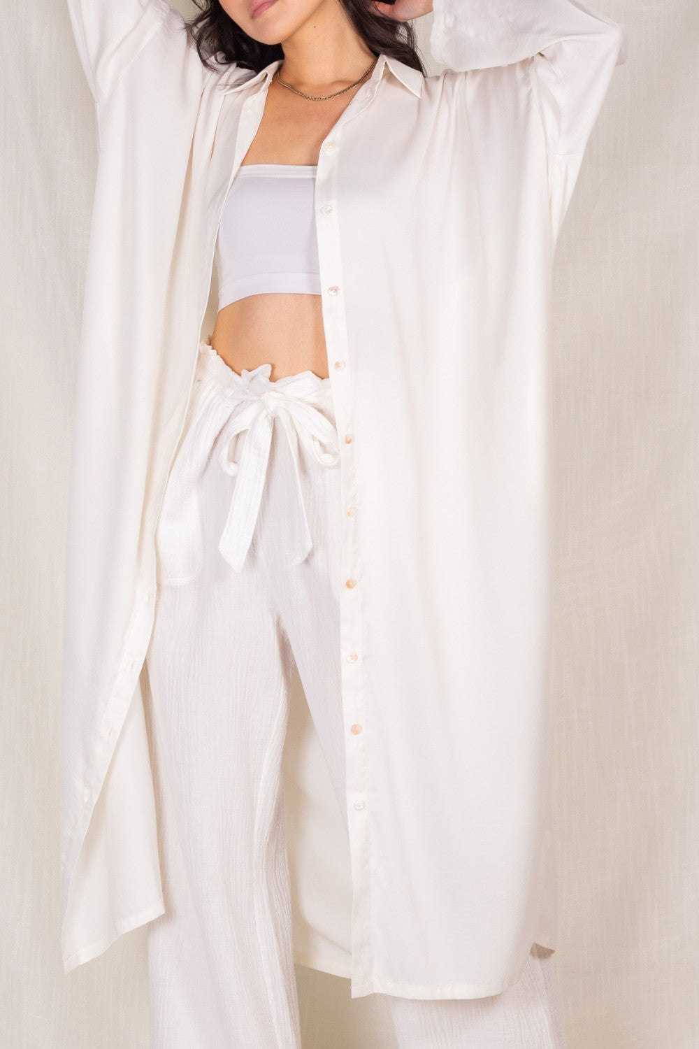 Satin Oversized Button Up Shirt Dress