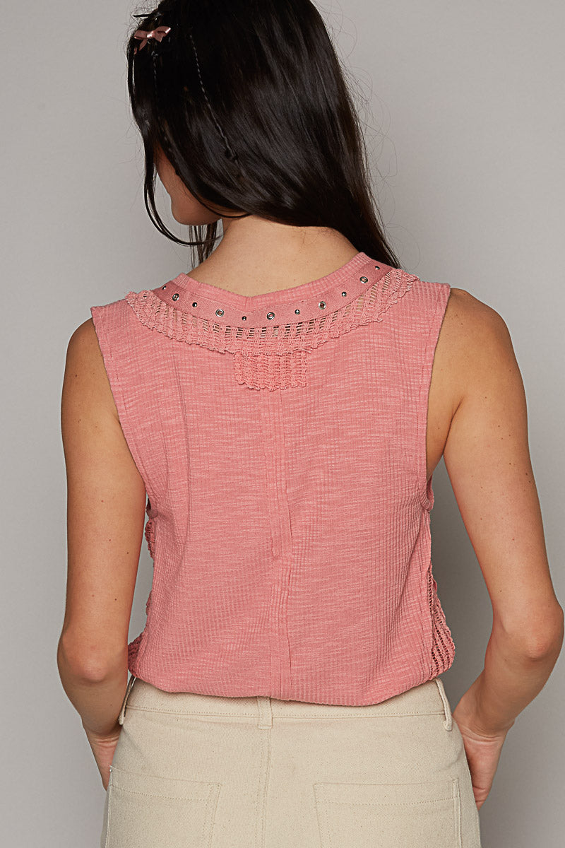 V-neck ribbed Sleeveless top