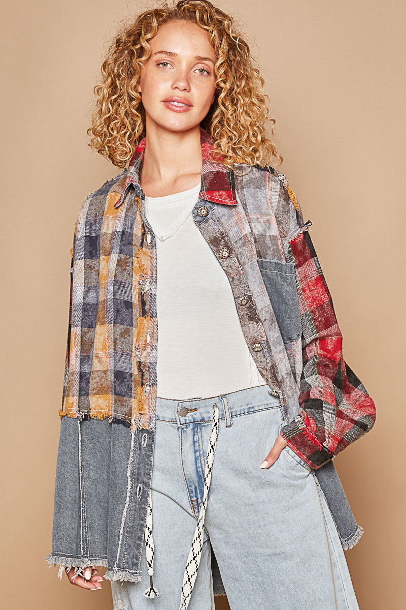 POL Muti Plaid Button up Top