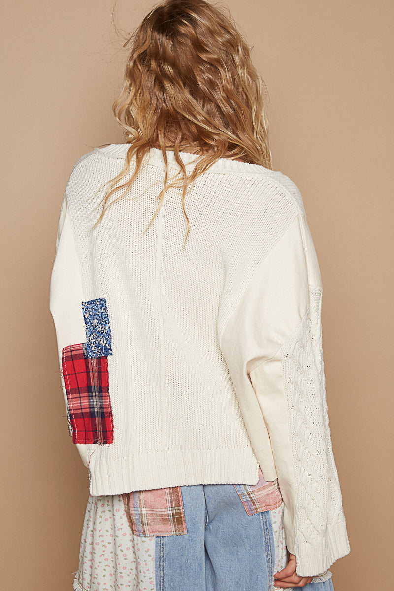 POL patchwork V-neck Sweater