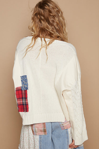 POL patchwork V-neck Sweater