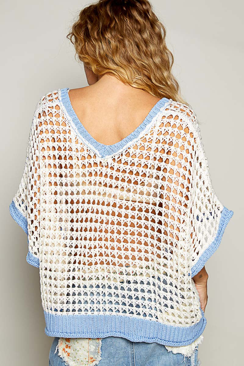 POL Crochet Round Neck Sweater