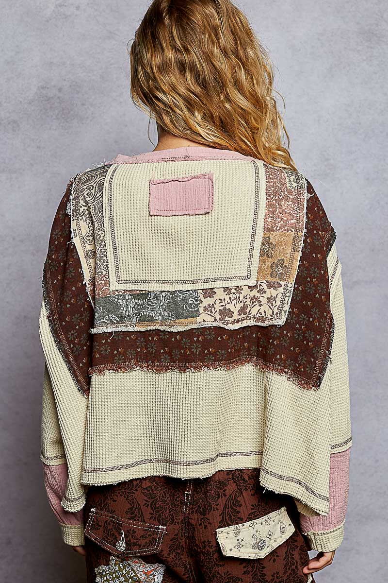 POL Patchwork Waffle Knit Top