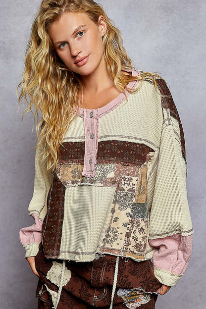 POL Patchwork Waffle Knit Top