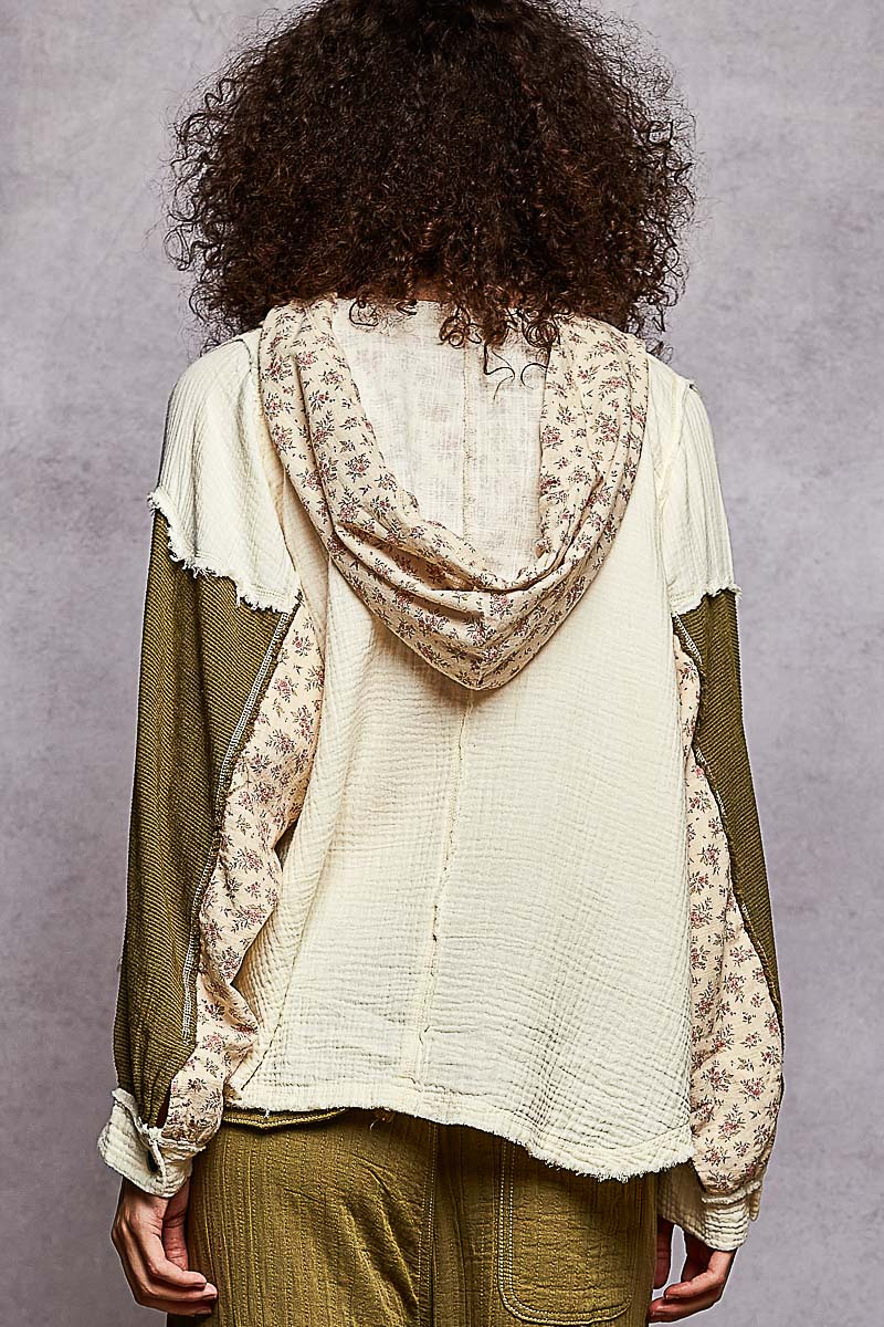 POL Floral Olive Hoodie Top