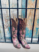 A Rare Bird Wild Rose floral leopard print cowboy boots — sample design
