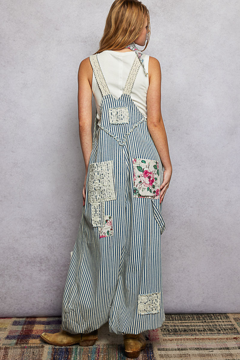 Pre Order POL Overalls Striped Denim - back view
