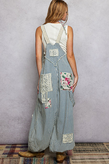 Pre Order POL Overalls Striped Denim - back view