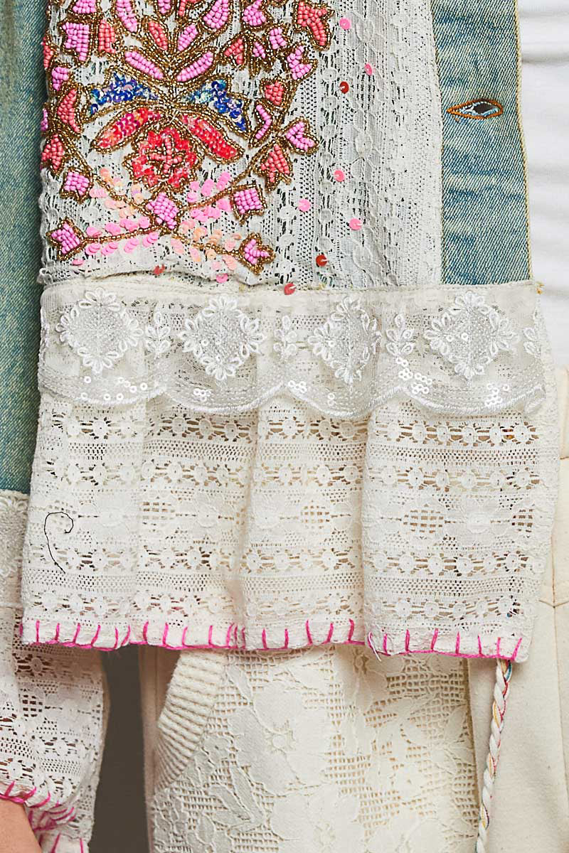 POL Embroidered Floral Denim Jacket