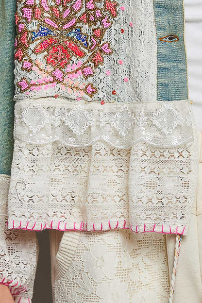 POL Embroidered Floral Denim Jacket