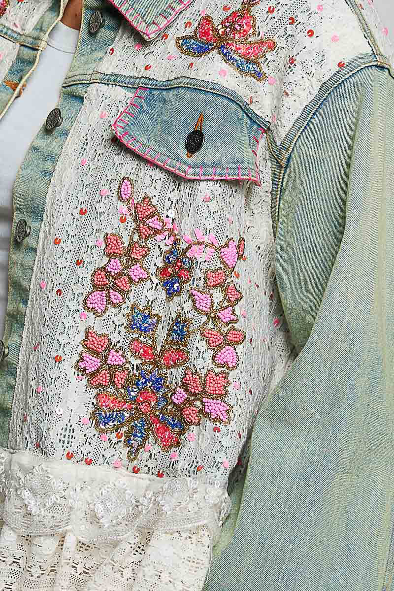 POL Embroidered Floral Denim Jacket