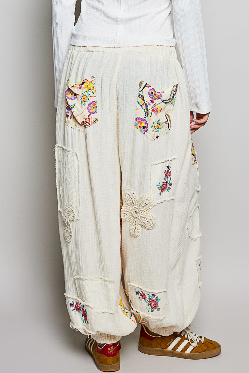 POL WOVEN PATCHWORK JOGGERS