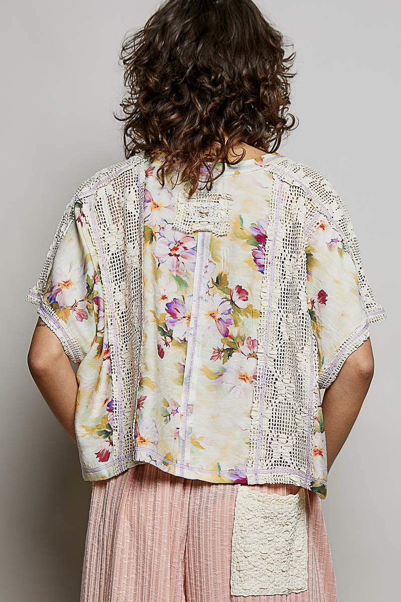 POL Patch Crochet Top | Vintage Washed Boho-Luxe Patchwork Tee