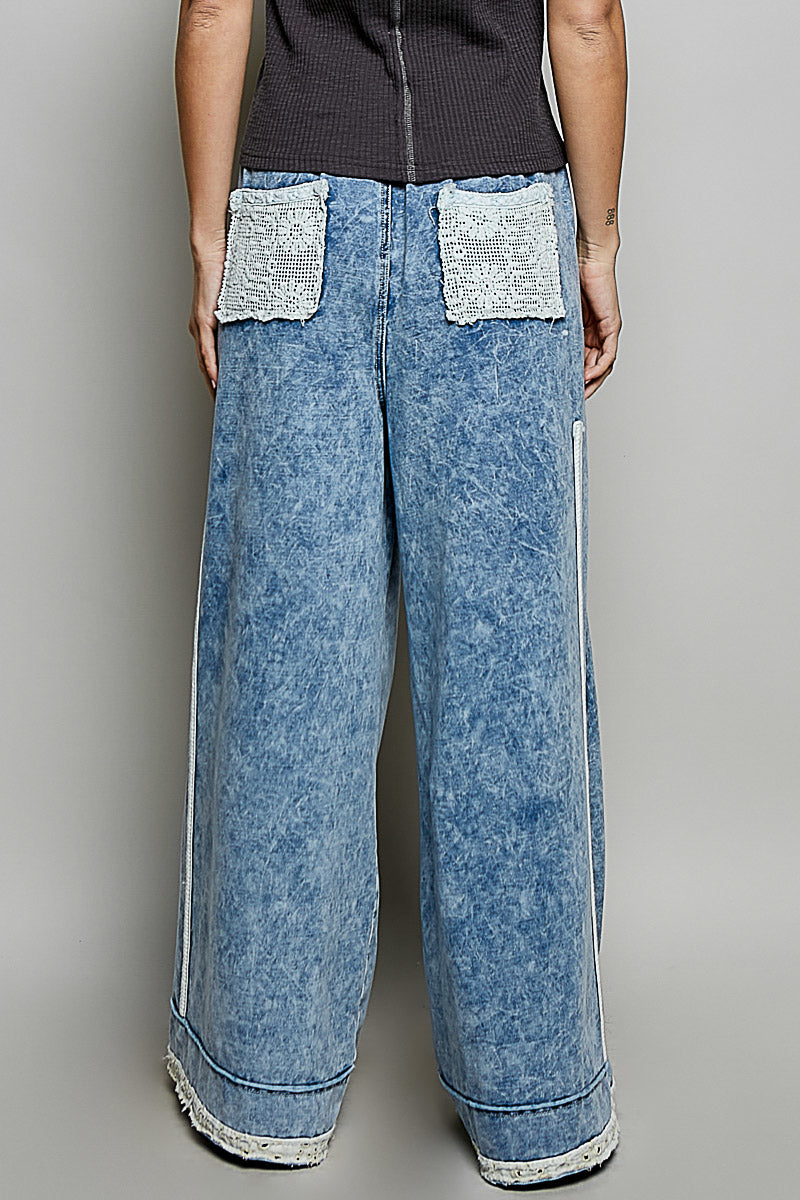 POL Denim Pants with Lace - side view