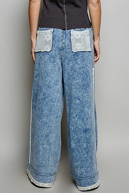 POL Denim Pants with Lace - side view