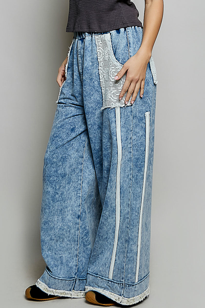 POL Denim Pants with Lace - front view