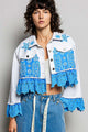 POL blue Ivory eyelet Crop Jacket