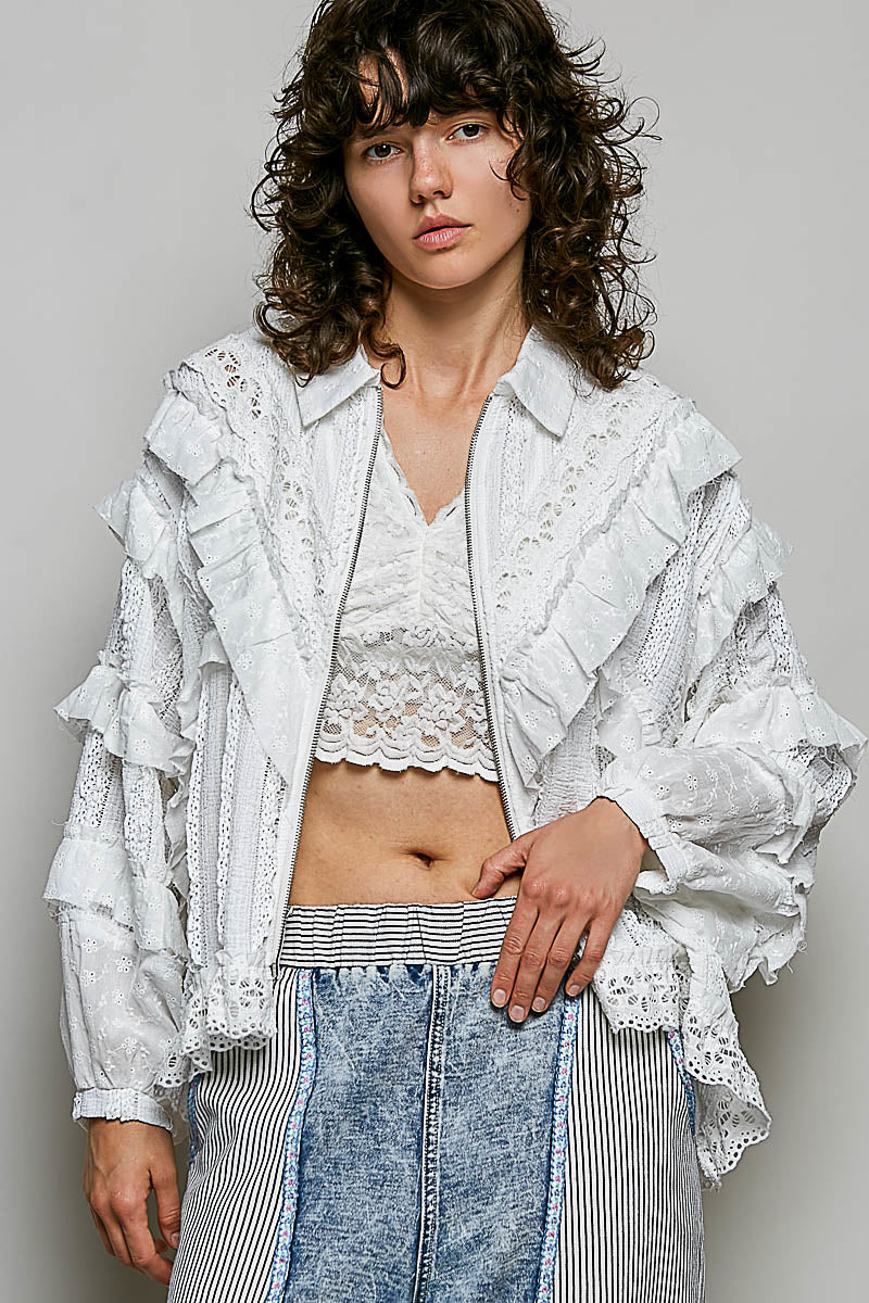POL Off White Zip Up Top