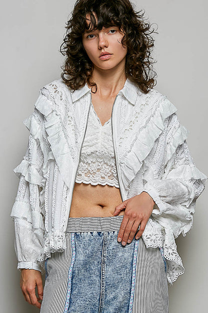 POL Off White Zip Up Top