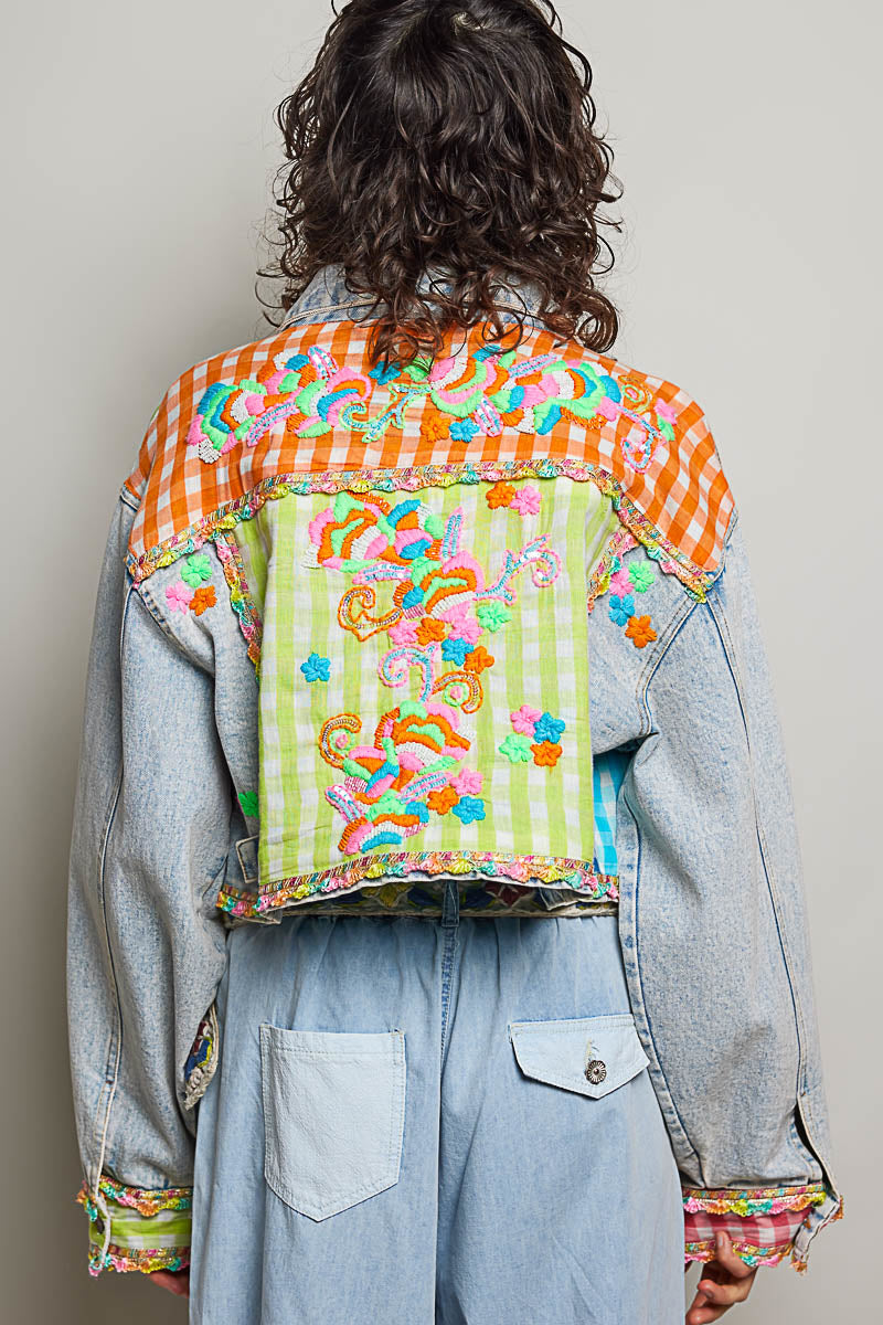 POL Plaid Spell Denim Jacket
