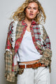 POL Red Multi Plaid Patchwork Shirt Jacket