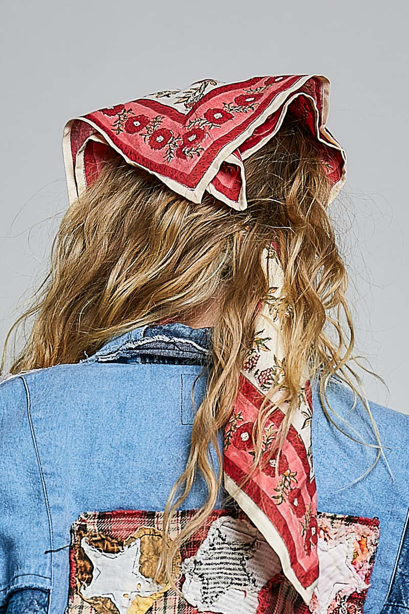 Pre Order POL Scarf - red floral bandana style worn in hair
