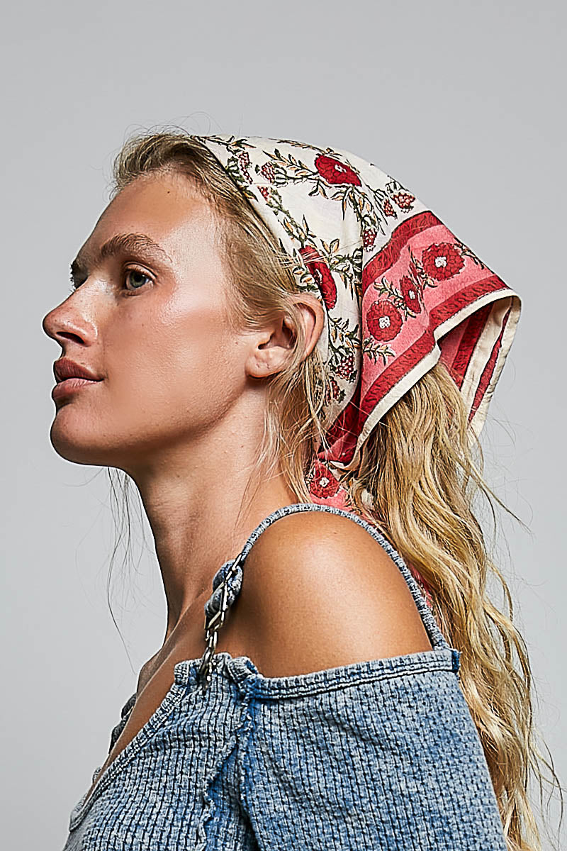 Pre Order POL Scarf - red floral bandana style side view