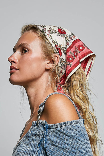 Pre Order POL Scarf - red floral bandana style side view