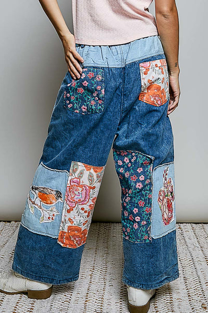 POL Patchwork Wander Wide-Leg Pants