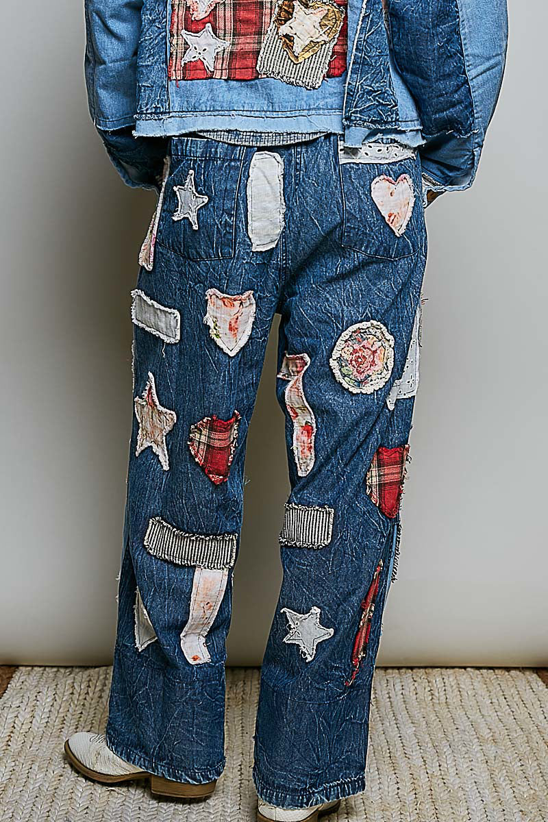 POL Heartland Patchwork Wide-Leg Pants