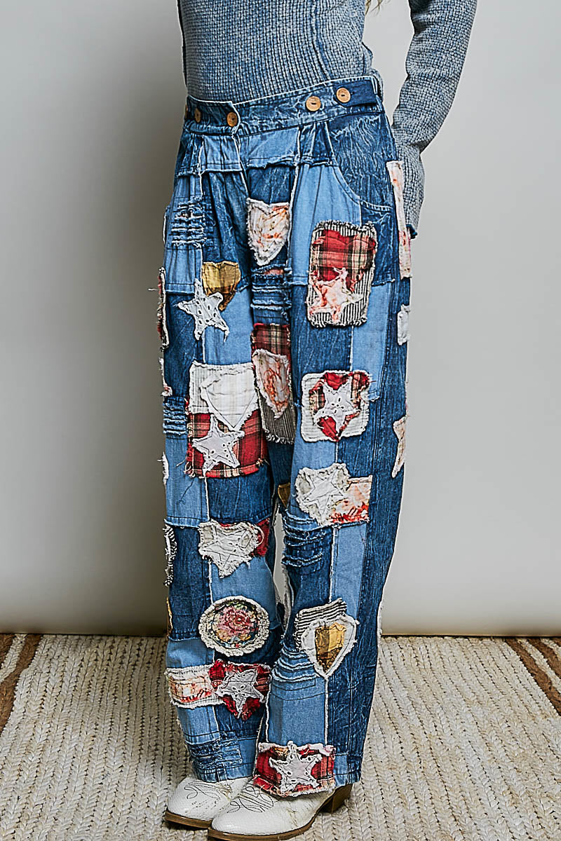 POL Heartland Patchwork Wide-Leg Pants