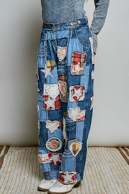 POL Heartland Patchwork Wide-Leg Pants