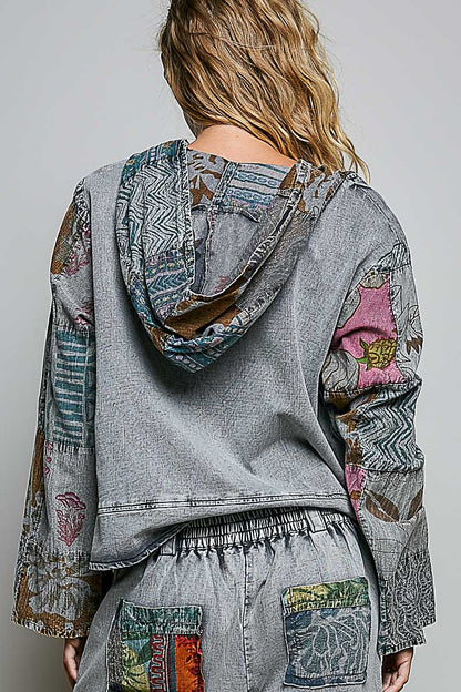POL Charcoal Patchwork Hooded Top
