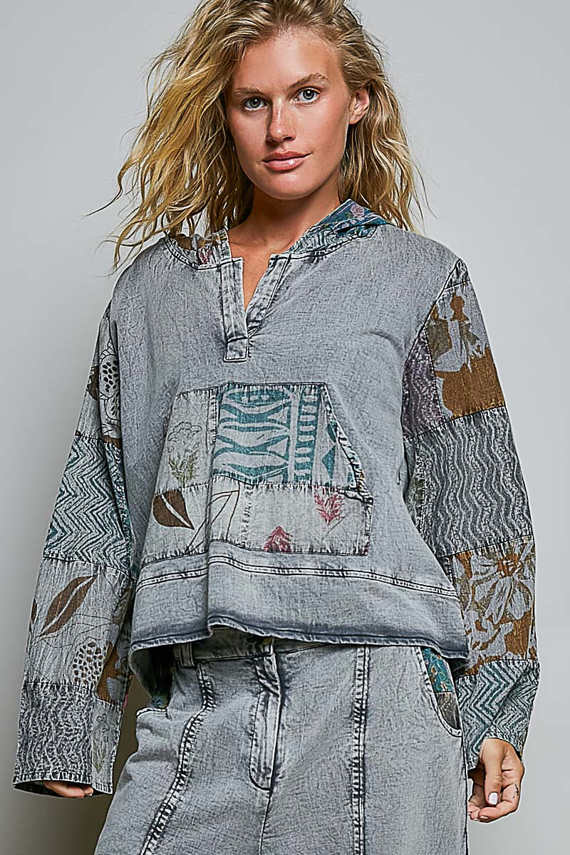 POL Charcoal Patchwork Hooded Top