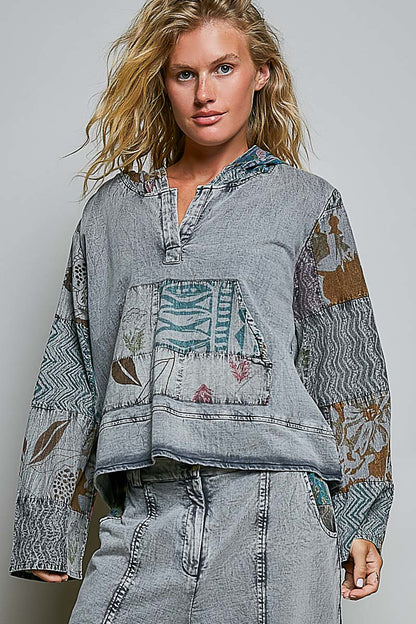 POL Charcoal Patchwork Hooded Top