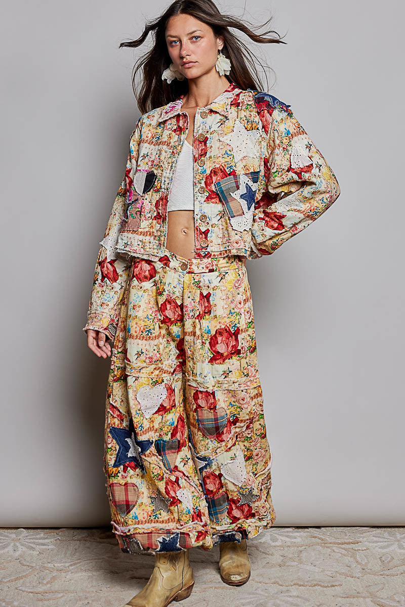POL star and heart floral Vintage Patchwork Joggers
