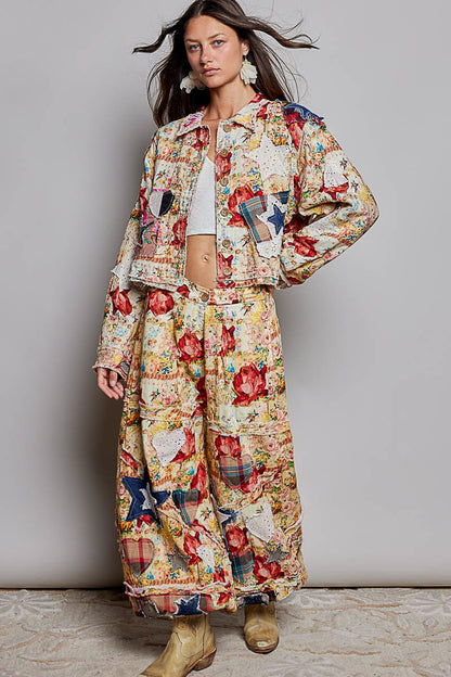 POL star and heart floral Vintage Patchwork Joggers