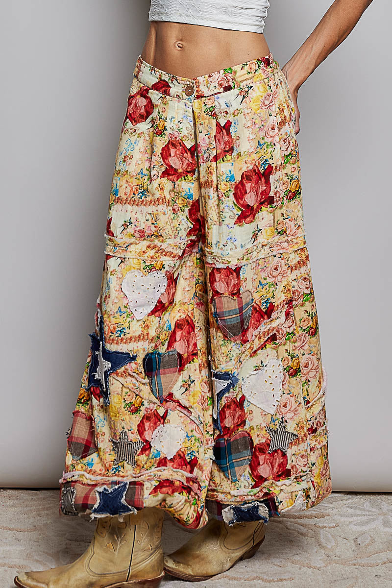 POL star and heart floral Vintage Patchwork Joggers