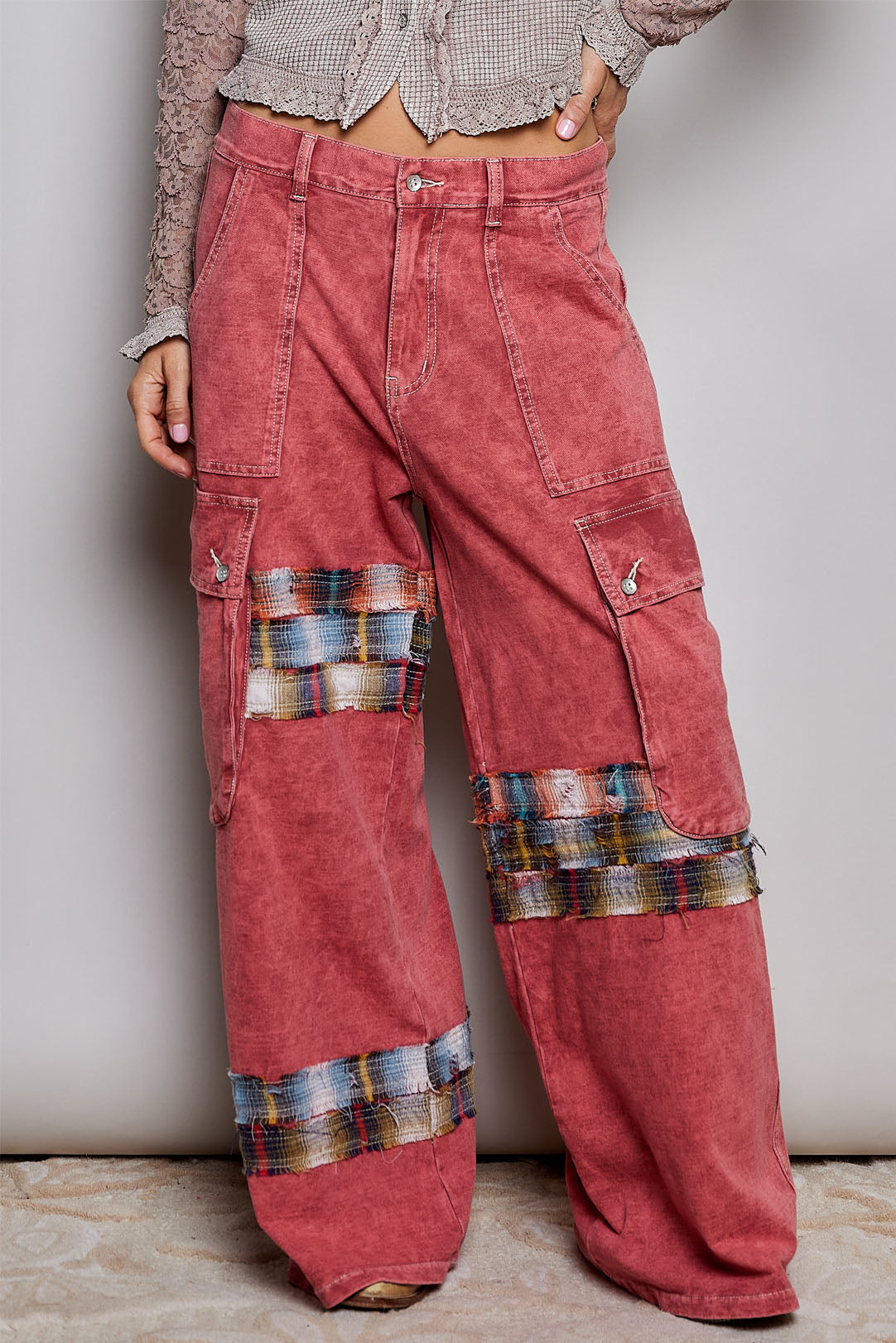 POL UKP105 - Washed Rose Patchwork Cargo Pants