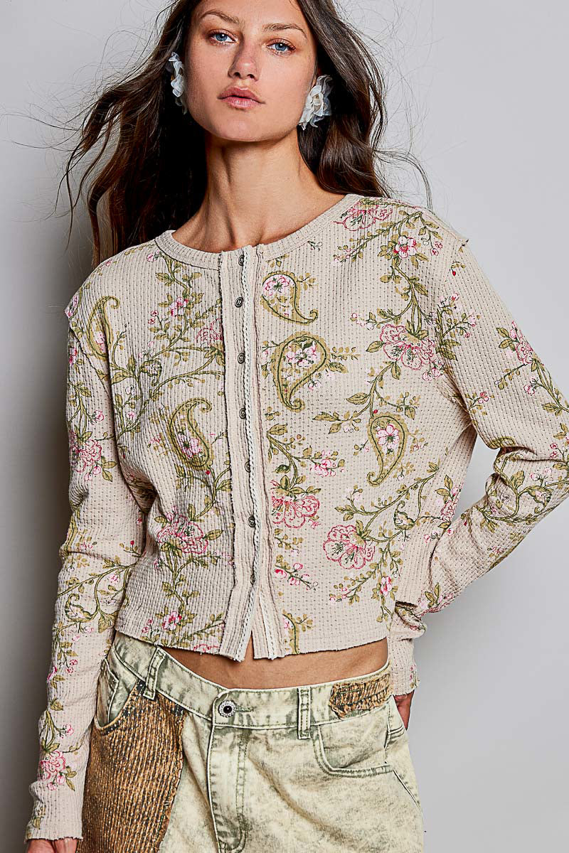 POL Floral Ribbed Knit Cardigan