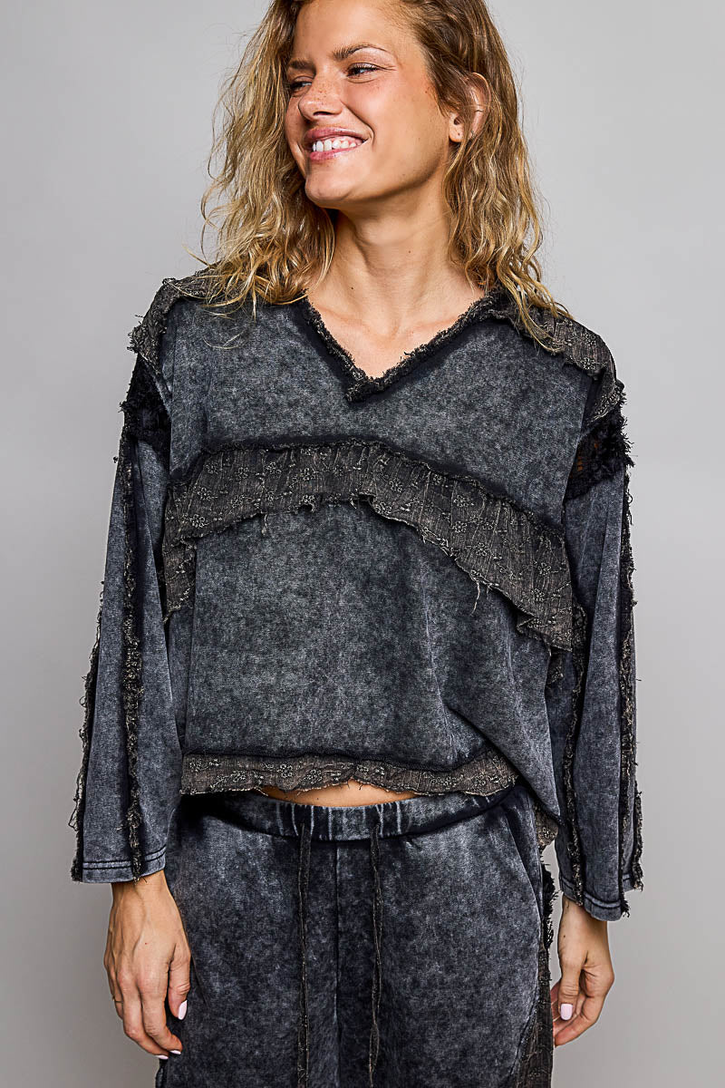 POL Vintage-washed pullover top