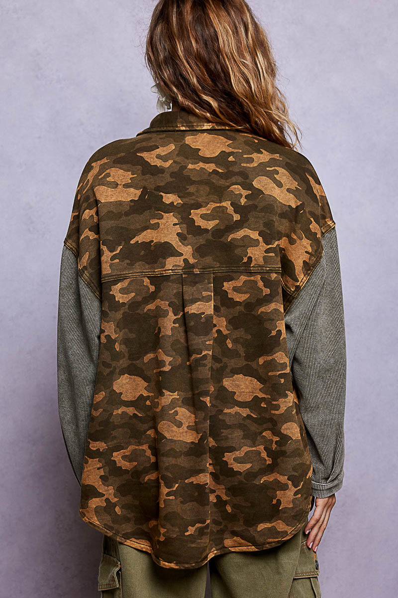 POL Camo Olive Woven Shirt
