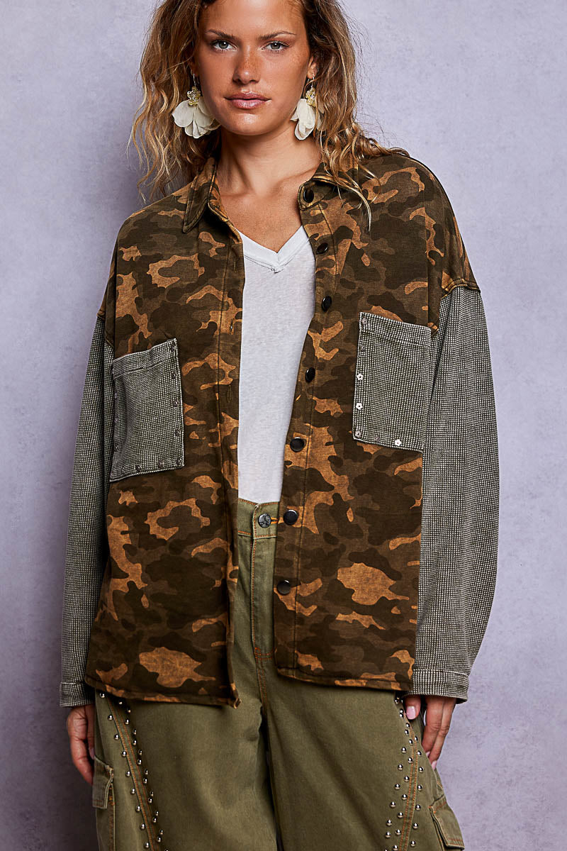 POL Camo Olive Woven Shirt