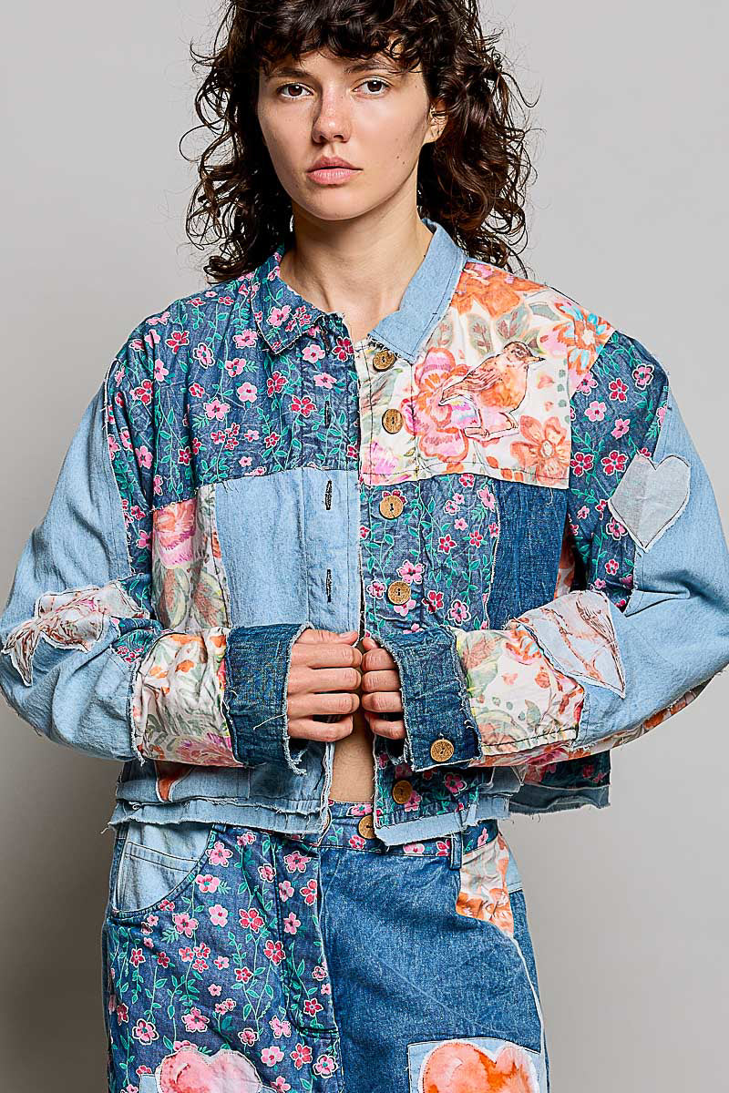POL Wildflower Story Cropped Patchwork Jacket